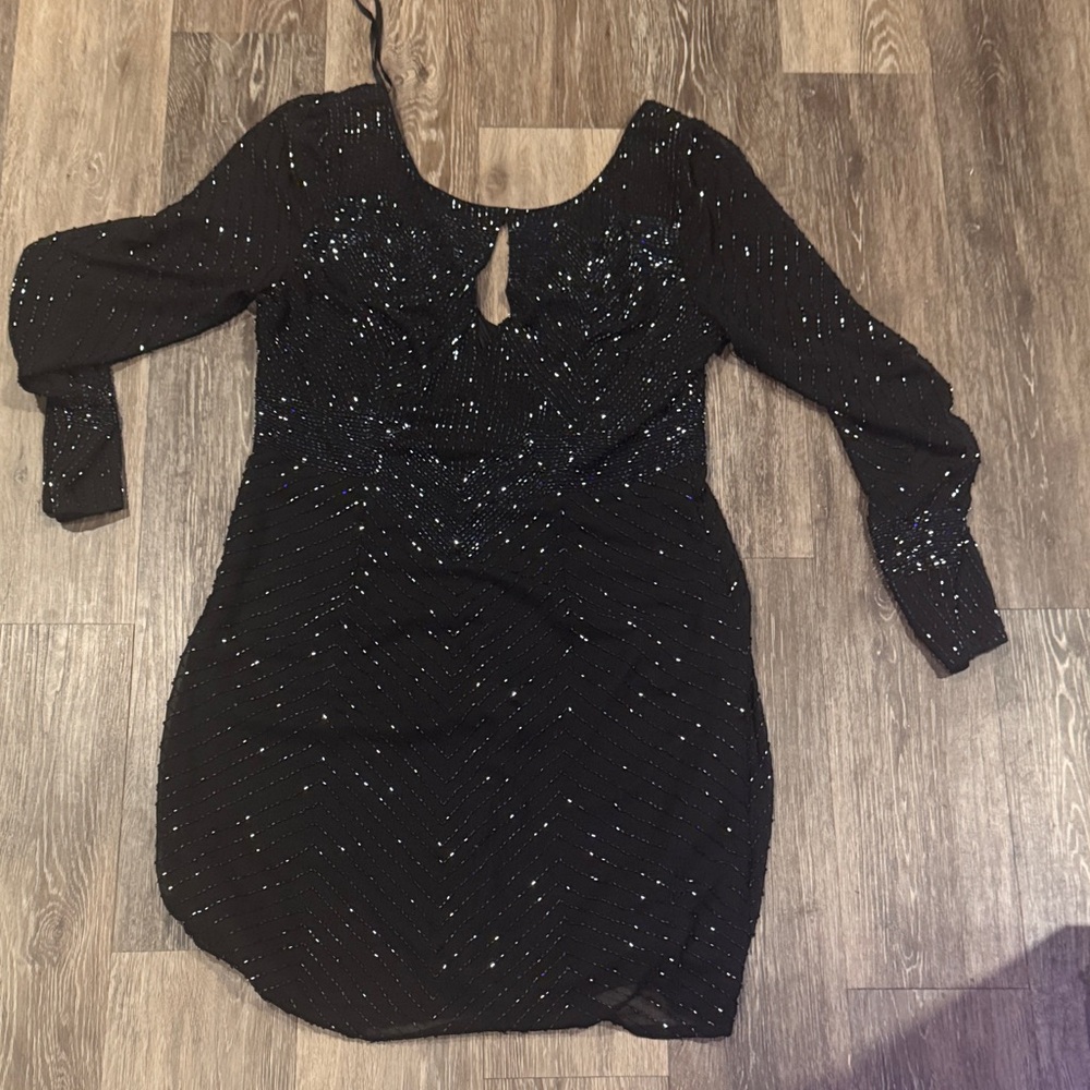 Aidan Mattox Black Long Sleeve Sequin Dress